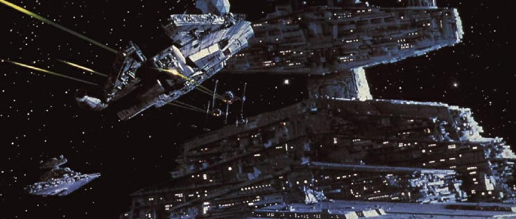 The Empire Strikes Back - Millennium Falcon being pursued by Star Destroyer
